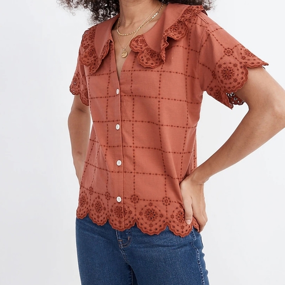 Madewell Tops - NWT Madewell Women's Embroidered Eyelet Collared Shirt sz L